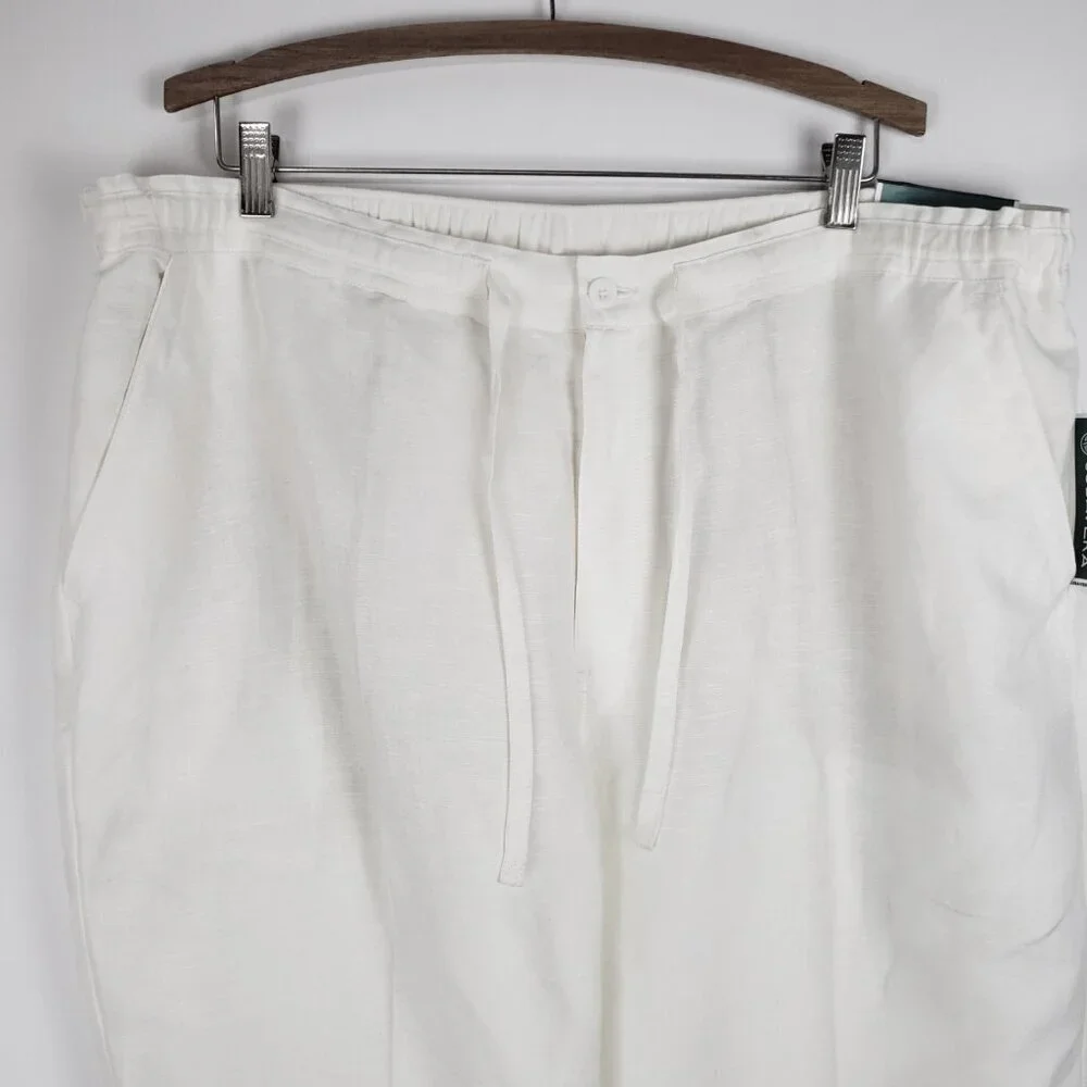 Cubavera Linen Blend Pants White Drawstring Casual NWT Mens Size XXL